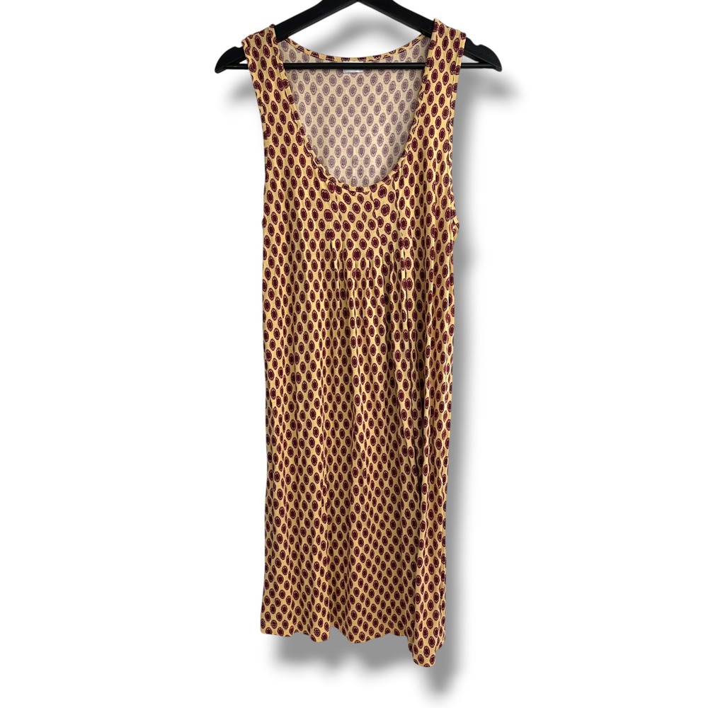 Lascana Yellow Burgundy Geometric Medallion Viscose Sleeveless Shift Dress 10